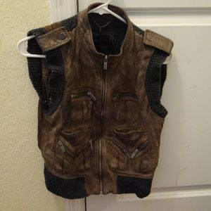 BCBG Max Azaria Distressed leather Vest XS S 0 2